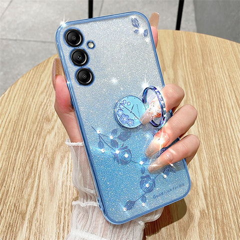 KADEM For Samsung Galaxy M54 5G / F54 5G Flowers Cover Ring Kickstand Glitter Rhinestone TPU Phone Case
