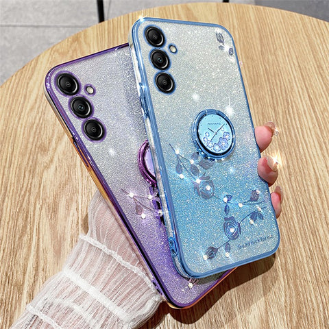 KADEM For Samsung Galaxy M54 5G / F54 5G Flowers Cover Ring Kickstand Glitter Rhinestone TPU Phone Case