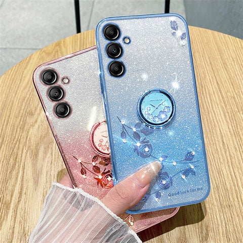 KADEM For Samsung Galaxy M54 5G / F54 5G Flowers Cover Ring Kickstand Glitter Rhinestone TPU Phone Case