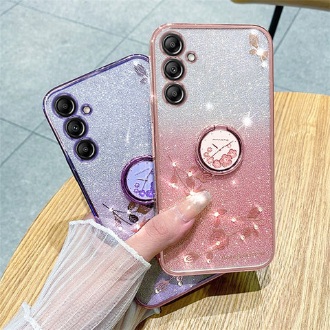 KADEM For Samsung Galaxy M54 5G / F54 5G Flowers Cover Ring Kickstand Glitter Rhinestone TPU Phone Case