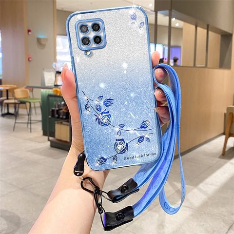 KADEM For Samsung Galaxy M53 5G Case Rhinestone Decor TPU Phone Cover with Strap