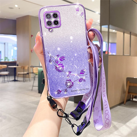 KADEM For Samsung Galaxy M32 (Global Version) 4G / M22 Case Shiny TPU Phone Cover with Strap