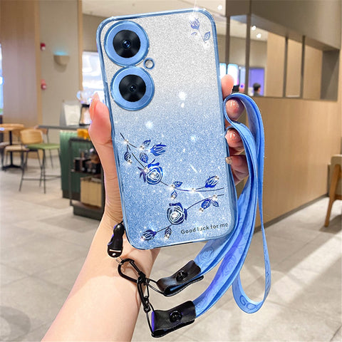 KADEM For OnePlus Nord CE3 5G / Oppo K11 5G Case Flower Glitter TPU Phone Cover with Strap