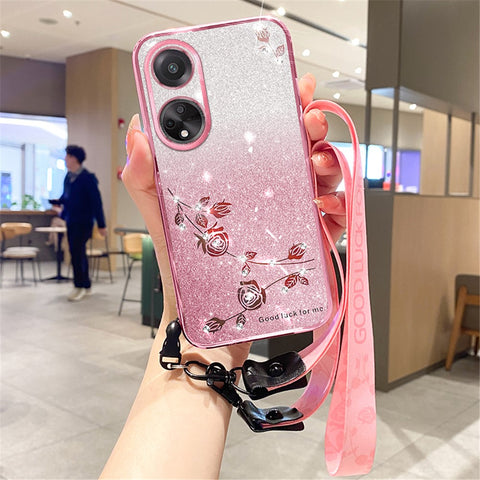KADEM For Oppo A78 4G Case Gradient Glitter TPU Phone Back Cover with Strap