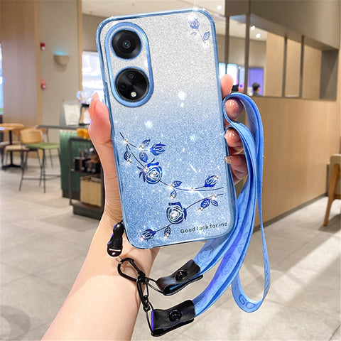 KADEM For Oppo A78 4G Case Gradient Glitter TPU Phone Back Cover with Strap