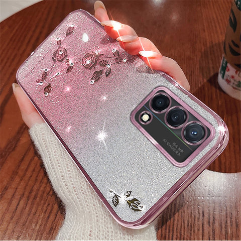 KADEM For Oppo A74 4G / F19 / F19s / A95 4G / Reno6 Lite Case Glitter Flower TPU Phone Cover