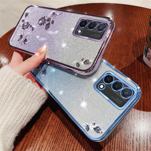 KADEM For Oppo A74 4G / F19 / F19s / A95 4G / Reno6 Lite Case Glitter Flower TPU Phone Cover