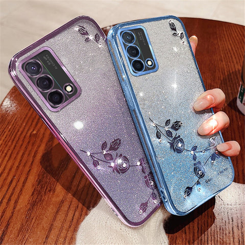 KADEM For Oppo A74 4G / F19 / F19s / A95 4G / Reno6 Lite Case Glitter Flower TPU Phone Cover