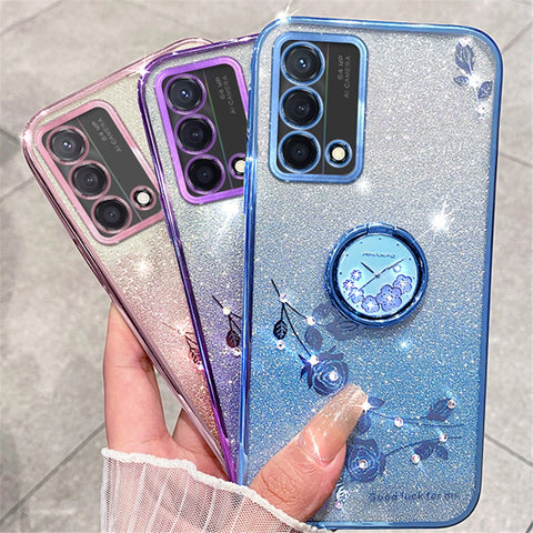 KADEM For Oppo A74 4G / F19 / F19s / A95 4G / Reno6 Lite Case Glitter TPU Kickstand Phone Cover