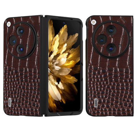ABEEL For Oppo Find N3 5G Case Genuine Cow Leather Crocodile Texture Back Cover