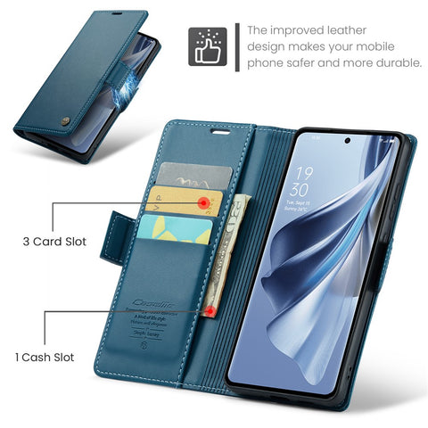 For Oppo Reno10 5G (Global) / Reno10 Pro 5G (Global) Leather Case CASEME 023 RFID Blocking 3 Card Slot Mobile Cover