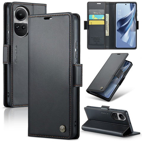 For Oppo Reno10 5G (Global) / Reno10 Pro 5G (Global) Leather Case CASEME 023 RFID Blocking 3 Card Slot Mobile Cover
