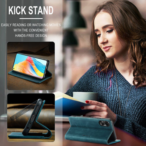 CASEME 013 Series For Oppo A78 4G Case PU Leather Stand Magnetic Closure Phone Cover