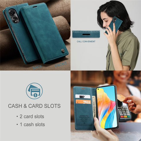 CASEME 013 Series For Oppo A78 4G Case PU Leather Stand Magnetic Closure Phone Cover