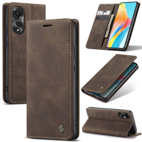 CASEME 013 Series For Oppo A78 4G Case PU Leather Stand Magnetic Closure Phone Cover