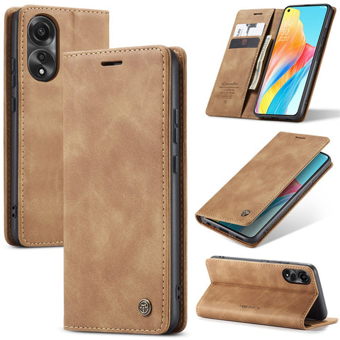 CASEME 013 Series For Oppo A78 4G Case PU Leather Stand Magnetic Closure Phone Cover