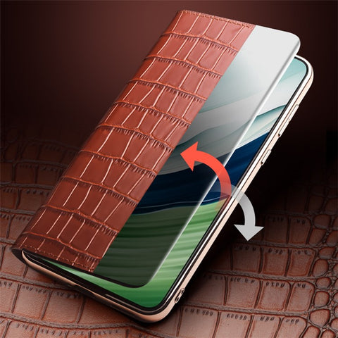 QIALINO For Huawei Mate 60 Case View Window Genuine Cow Leather Shockproof Phone Protector