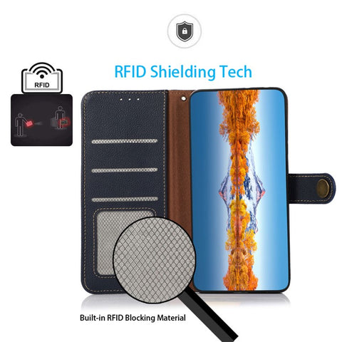 KHAZNEH For Xiaomi Redmi 13C 4G / 13C 5G / Poco C65 4G / Poco M6 5G / 13R 5G Case Genuine Cow Leather RFID Blocking Phone Cover