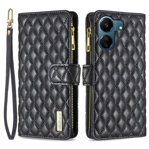 BINFEN COLOR BF Style-15 For Xiaomi Redmi 13C 4G / 13C 5G / 13R 5G / Poco M6 5G / Poco C65 4G Case Zipper Wallet Stand Leather Cover