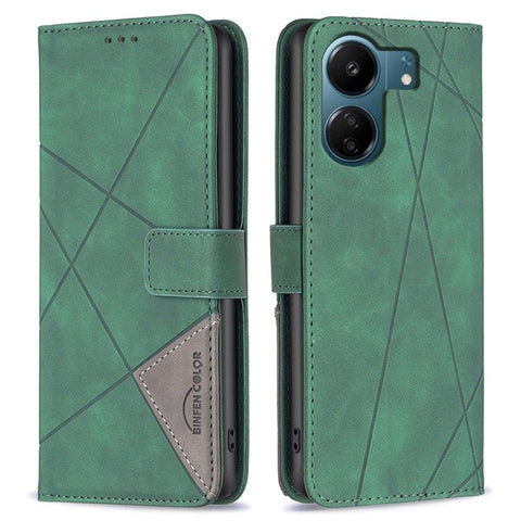 BINFEN COLOR For Xiaomi Redmi 13C 4G / 13C 5G / 13R 5G / Poco M6 5G / Poco C65 4G Phone Cases Wallet Stand Geometry Imprint Leather Cover