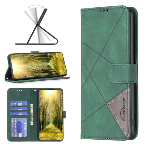 BINFEN COLOR For Xiaomi Redmi 13C 4G / 13C 5G / 13R 5G / Poco M6 5G / Poco C65 4G Phone Cases Wallet Stand Geometry Imprint Leather Cover