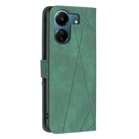 BINFEN COLOR For Xiaomi Redmi 13C 4G / 13C 5G / 13R 5G / Poco M6 5G / Poco C65 4G Phone Cases Wallet Stand Geometry Imprint Leather Cover