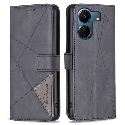 BINFEN COLOR For Xiaomi Redmi 13C 4G / 13C 5G / 13R 5G / Poco M6 5G / Poco C65 4G Phone Cases Wallet Stand Geometry Imprint Leather Cover
