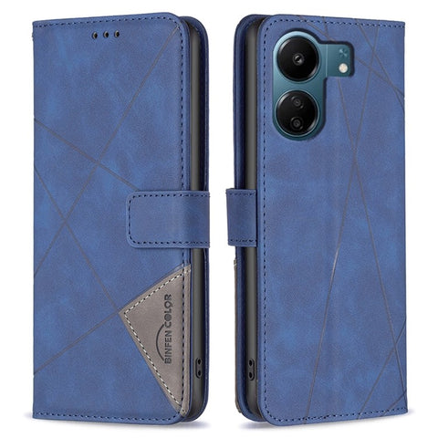BINFEN COLOR For Xiaomi Redmi 13C 4G / 13C 5G / 13R 5G / Poco M6 5G / Poco C65 4G Phone Cases Wallet Stand Geometry Imprint Leather Cover
