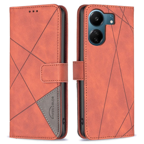 BINFEN COLOR For Xiaomi Redmi 13C 4G / 13C 5G / 13R 5G / Poco M6 5G / Poco C65 4G Phone Cases Wallet Stand Geometry Imprint Leather Cover