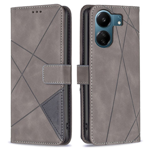BINFEN COLOR For Xiaomi Redmi 13C 4G / 13C 5G / 13R 5G / Poco M6 5G / Poco C65 4G Phone Cases Wallet Stand Geometry Imprint Leather Cover