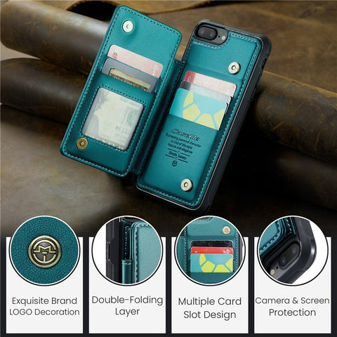 For iPhone 6 Plus / 7 Plus / 8 Plus / 6s Plus Phone Case CASEME C22 Leather Back Cover with RFID Blocking Card Slots