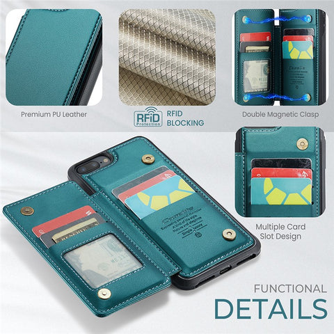 For iPhone 6 Plus / 7 Plus / 8 Plus / 6s Plus Phone Case CASEME C22 Leather Back Cover with RFID Blocking Card Slots