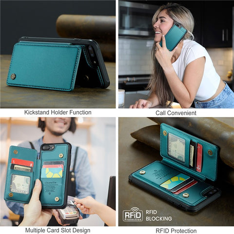 For iPhone 6 Plus / 7 Plus / 8 Plus / 6s Plus Phone Case CASEME C22 Leather Back Cover with RFID Blocking Card Slots