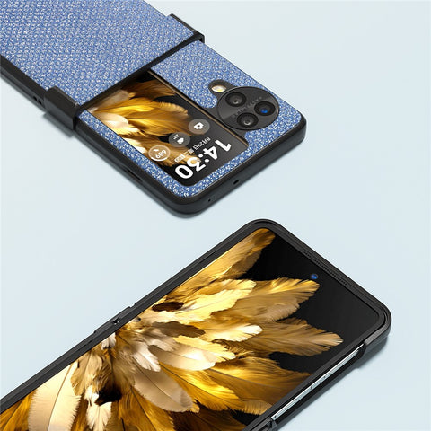 ABEEL For Oppo Find N3 Flip 5G Case PU Leather+PC Rhinestone Texture Phone Cover