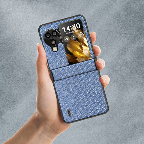 ABEEL For Oppo Find N3 Flip 5G Case PU Leather+PC Rhinestone Texture Phone Cover
