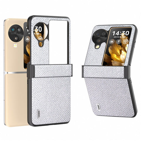 ABEEL For Oppo Find N3 Flip 5G Case PU Leather+PC Rhinestone Texture Phone Cover