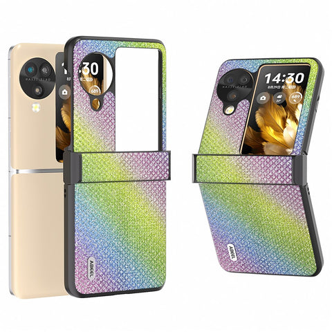 ABEEL For Oppo Find N3 Flip 5G Case PU Leather+PC Rhinestone Texture Phone Cover