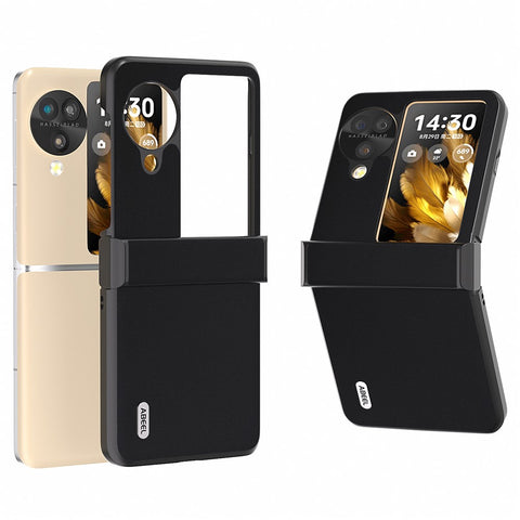 ABEEL For Oppo Find N3 Flip 5G Case Genuine Cow Leather Coated PC Hinge Protection Phone Cover