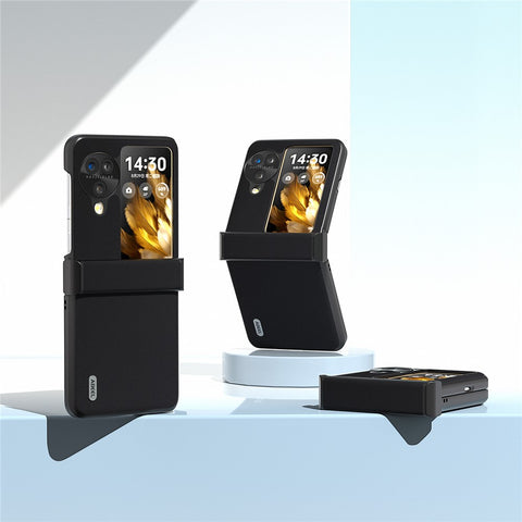 ABEEL For Oppo Find N3 Flip 5G Case Genuine Cow Leather Coated PC Hinge Protection Phone Cover