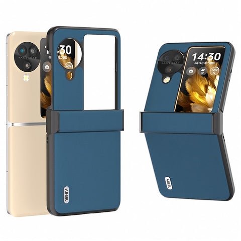 ABEEL For Oppo Find N3 Flip 5G Case Genuine Cow Leather Coated PC Hinge Protection Phone Cover