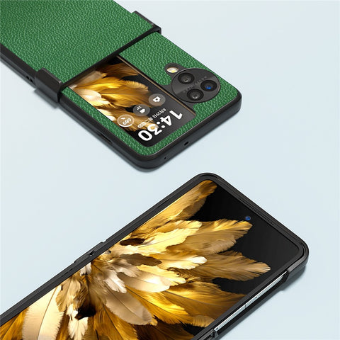 ABEEL For Oppo Find N3 Flip 5G Phone Cover Hinge Design Genuine Cow Leather Phone Back Cover