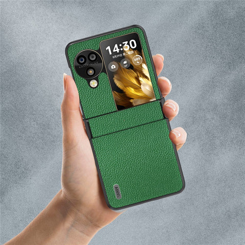 ABEEL For Oppo Find N3 Flip 5G Phone Cover Hinge Design Genuine Cow Leather Phone Back Cover