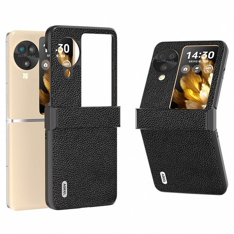 ABEEL For Oppo Find N3 Flip 5G Phone Cover Hinge Design Genuine Cow Leather Phone Back Cover