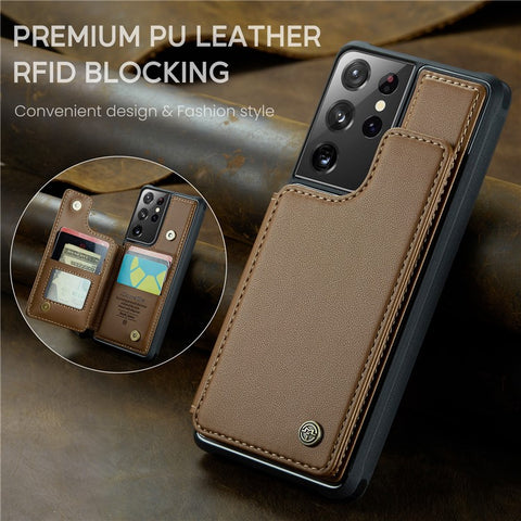 For Samsung Galaxy S21 Ultra 5G Phone Case CASEME C22 Leather Back Cover with RFID Blocking Card Slots