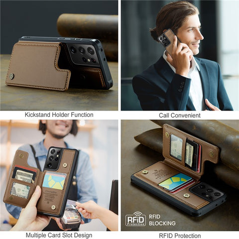 For Samsung Galaxy S21 Ultra 5G Phone Case CASEME C22 Leather Back Cover with RFID Blocking Card Slots