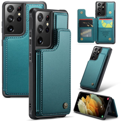 For Samsung Galaxy S21 Ultra 5G Phone Case CASEME C22 Leather Back Cover with RFID Blocking Card Slots