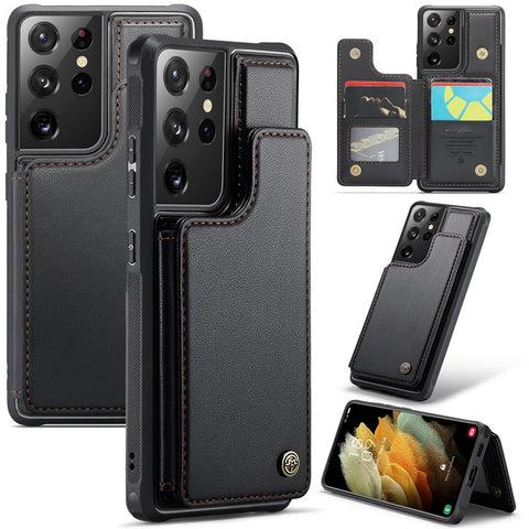 For Samsung Galaxy S21 Ultra 5G Phone Case CASEME C22 Leather Back Cover with RFID Blocking Card Slots