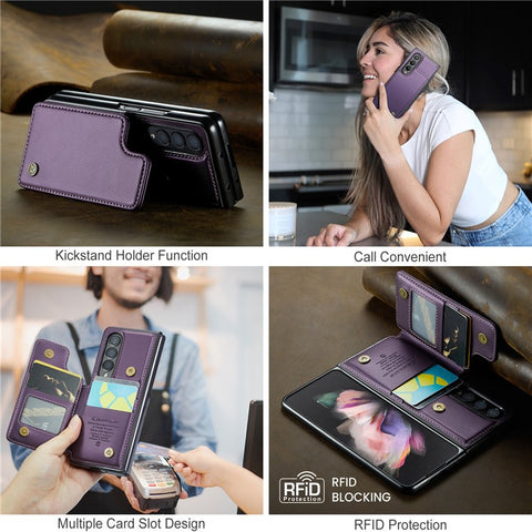 For Samsung Galaxy Z Fold3 5G Phone Case CASEME C22 Leather Back Cover with RFID Blocking Card Slots