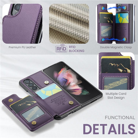 For Samsung Galaxy Z Fold3 5G Phone Case CASEME C22 Leather Back Cover with RFID Blocking Card Slots
