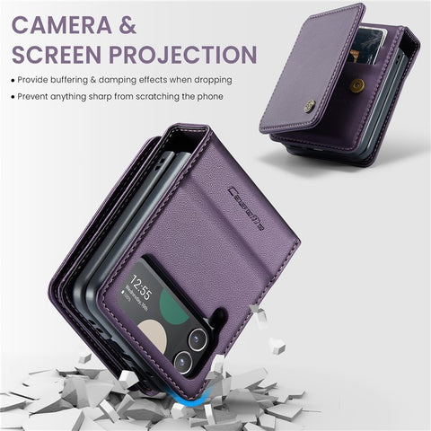 For Samsung Galaxy Z Flip4 5G Phone Case CASEME C22 Leather Back Cover with RFID Blocking Card Slots